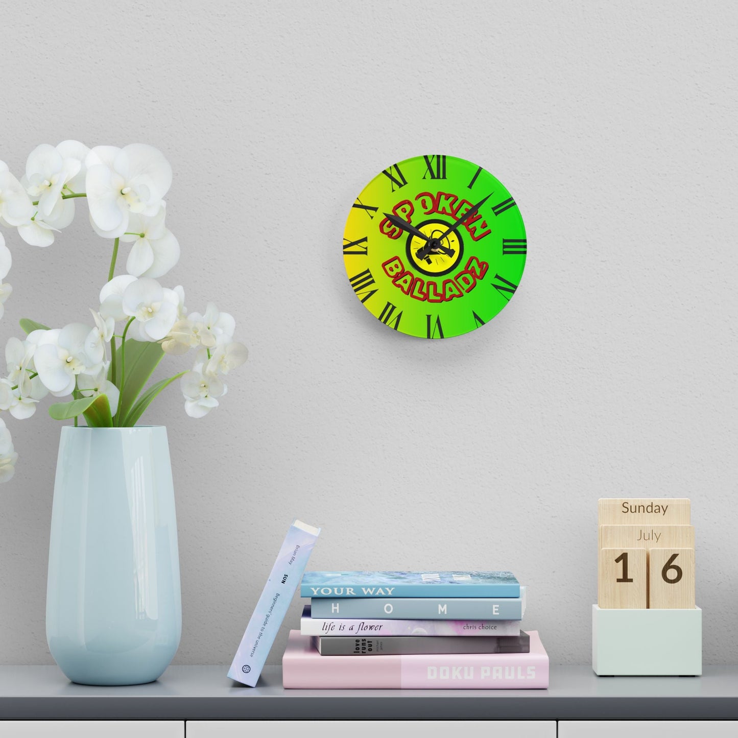 Spoken Balladz Acrylic Wall Clock - Vibrant Original Retro Designer Decor Printify