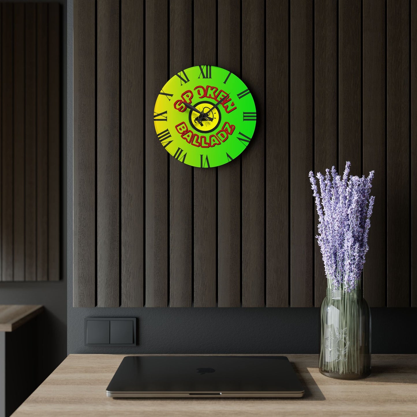 Spoken Balladz Acrylic Wall Clock - Vibrant Original Retro Designer Decor Printify