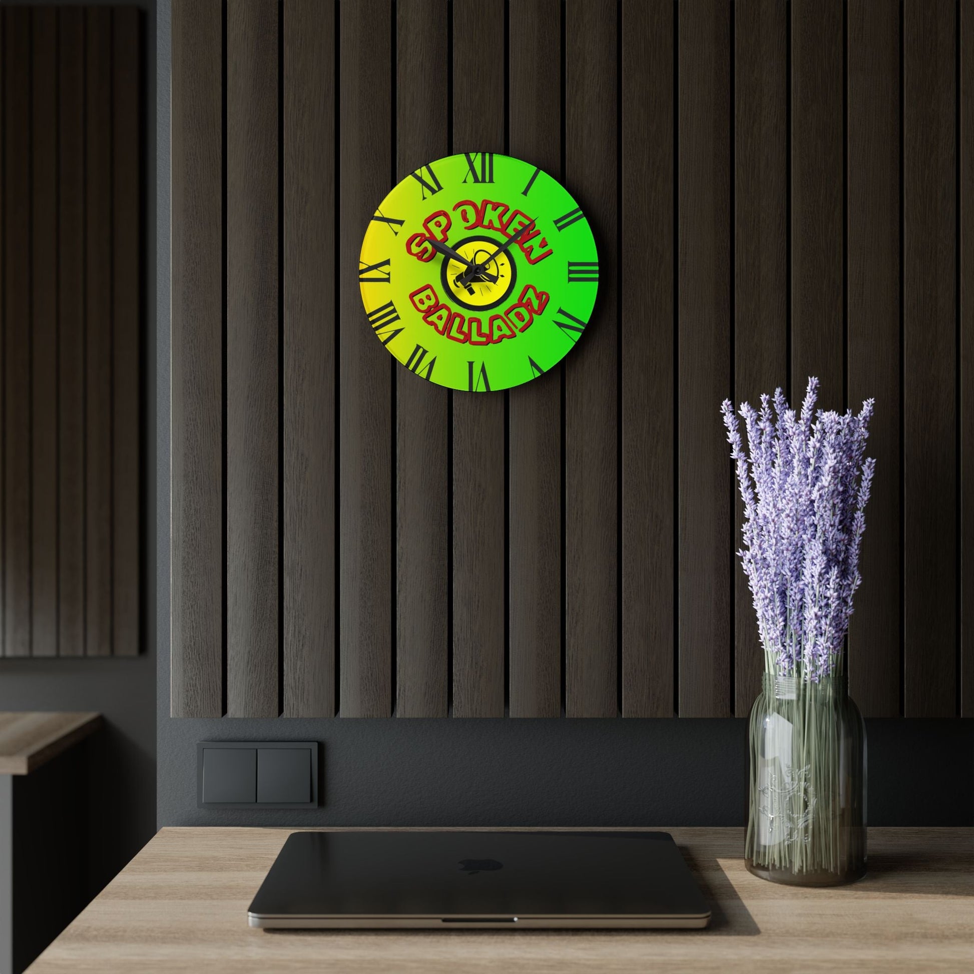 Spoken Balladz Acrylic Wall Clock - Vibrant Original Retro Designer Decor Printify
