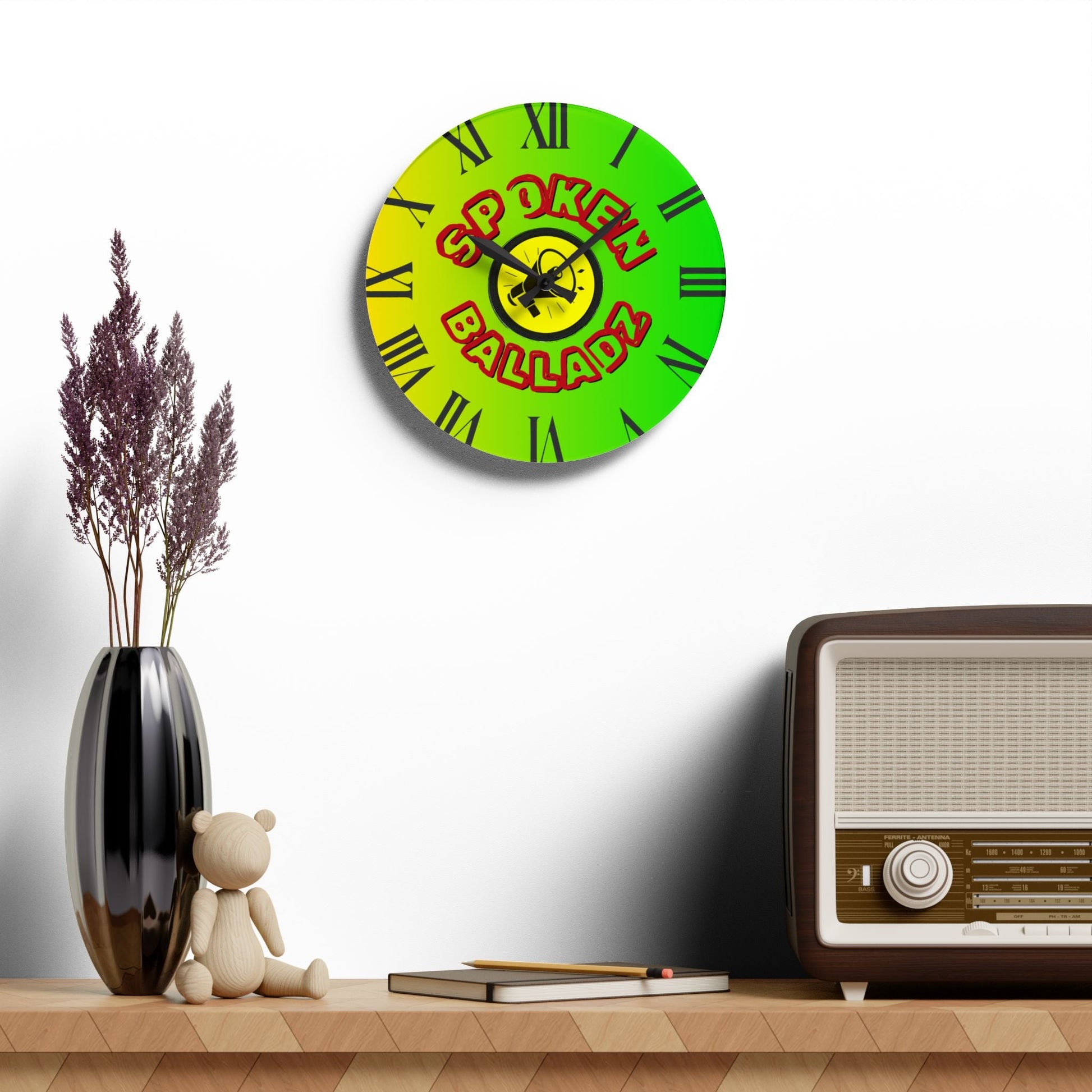 Spoken Balladz Acrylic Wall Clock - Vibrant Original Retro Designer Decor Printify