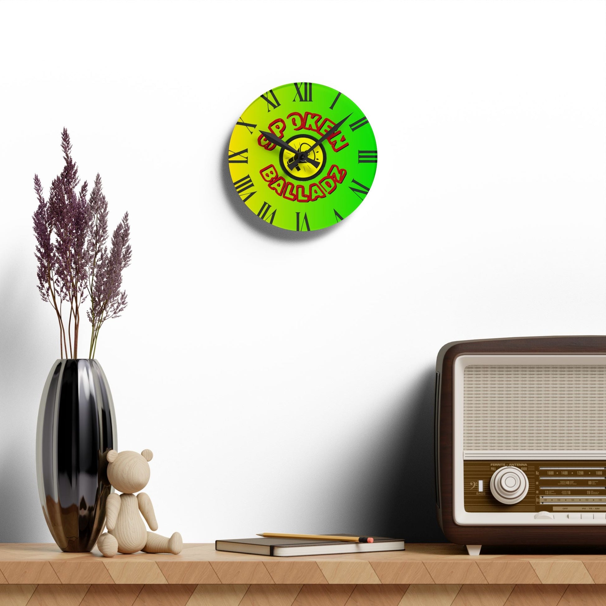 Spoken Balladz Acrylic Wall Clock - Vibrant Original Retro Designer Decor Printify