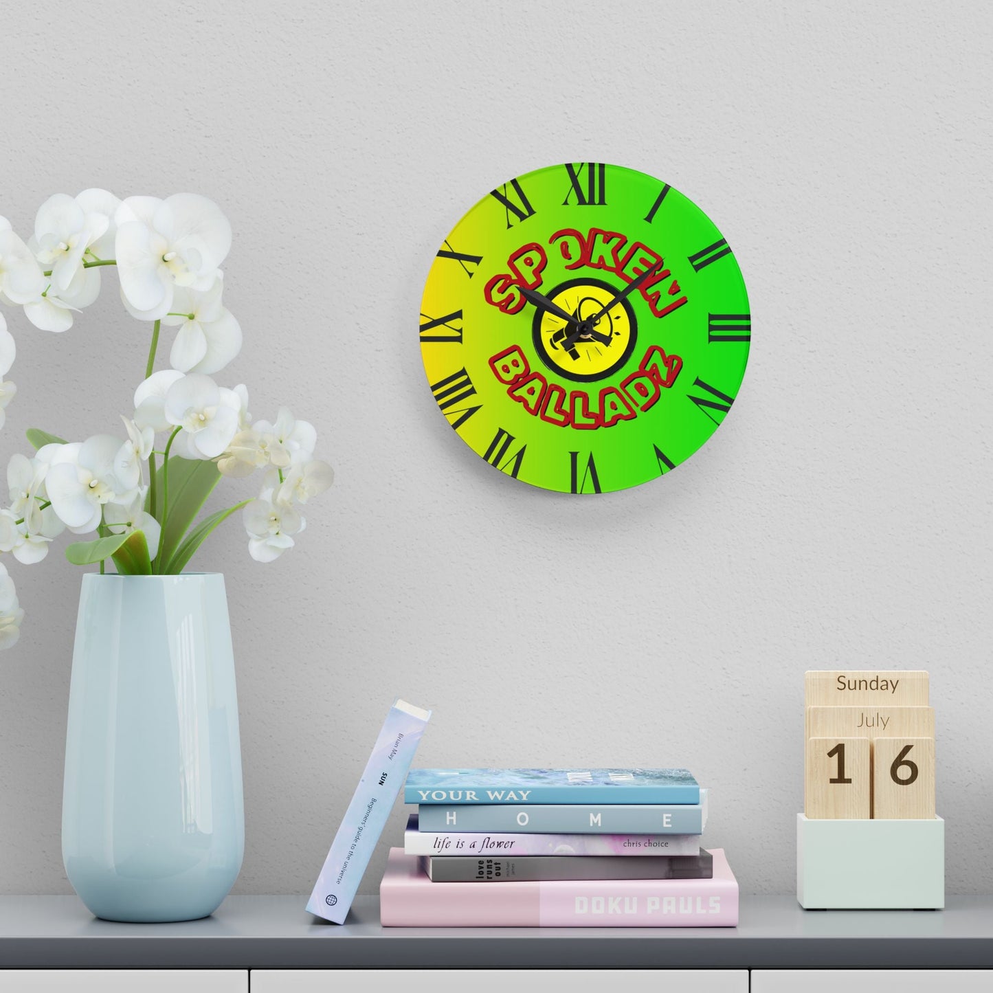 Spoken Balladz Acrylic Wall Clock - Vibrant Original Retro Designer Decor Printify