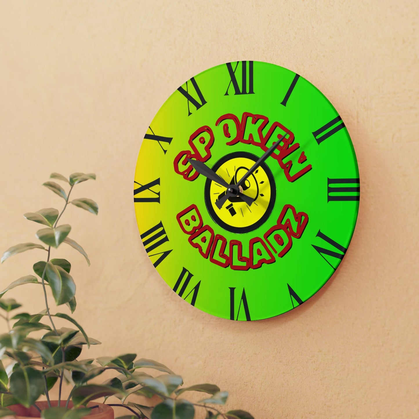 Spoken Balladz Acrylic Wall Clock - Vibrant Original Retro Designer Decor Printify
